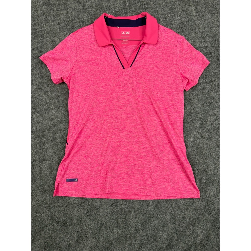 Adidas Golf Puremotion Womens L Pink Heather V-Neck Polo Delaire Country Club